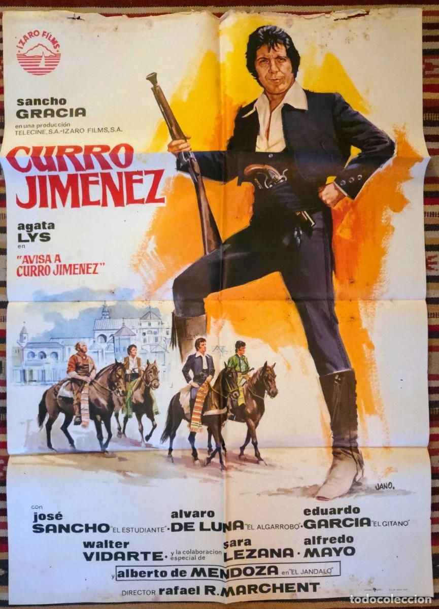 Cine: AVISA A CURRO JIM&Eacute;NEZ (1978) &ndash; Cartel original + 4 fotocromos &ndash; Sancho Gracia