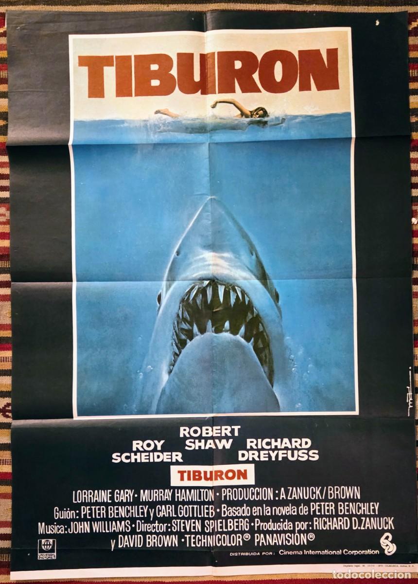 Cine: TIBUR&Oacute;N (1975) &ndash; Cartel original espa&ntilde;ol + 7 fotocromos de &eacute;poca &ndash; Spielberg