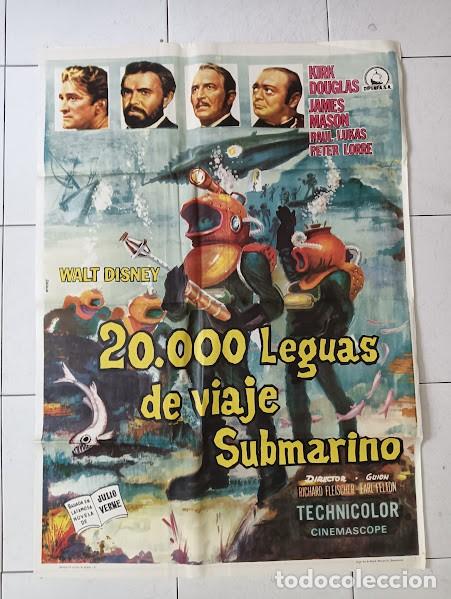 Cine: VKD 2701 20000 LEGUAS DE VIAJE SUBMARINO WALT DISNEY JULIO VERNE POSTER ORIGINAL 70X100 ESPA&Ntilde;OL