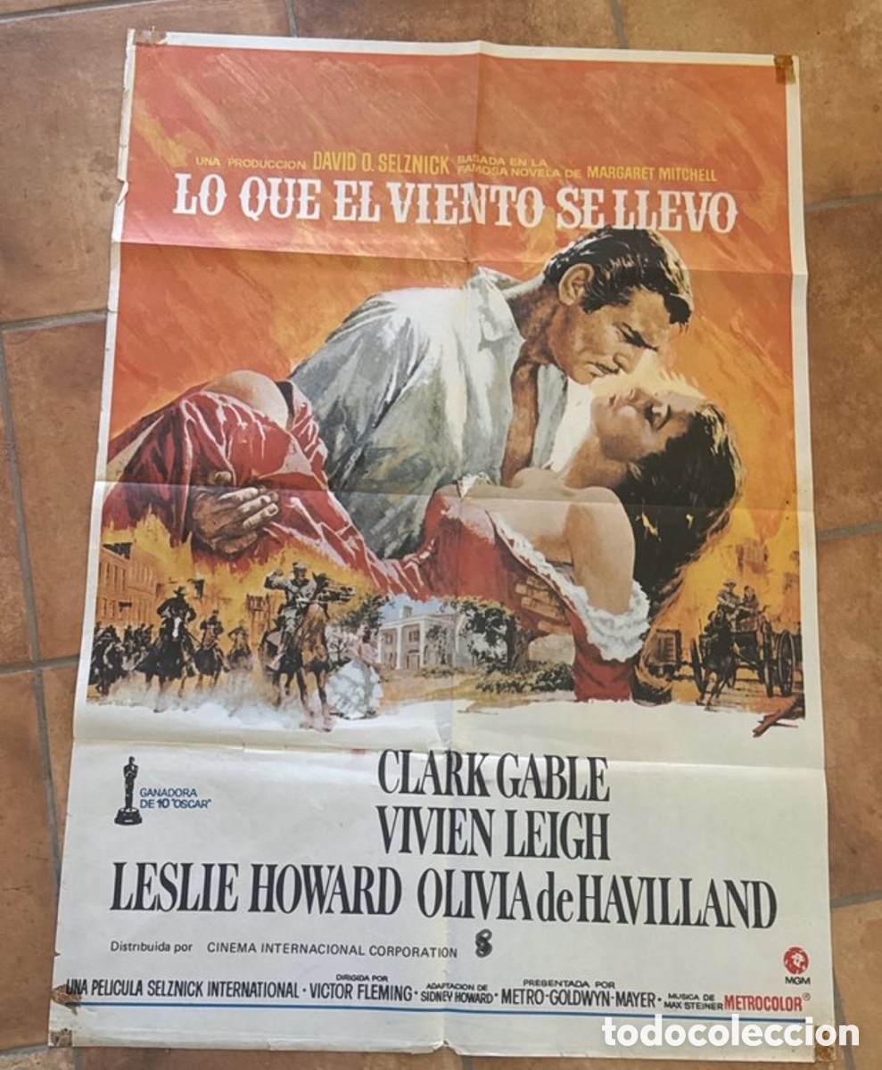 Cine: LO QUE EL VIENTO SE LLEV&Oacute; POSTER CARTEL ORIGINAL 70X100 CLARK GABLE VIVIEN LEIGH