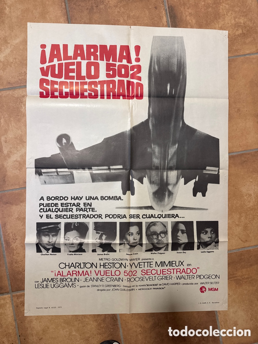 Cine: ALARMA VUELO 502 SECUESTRADO CHARLTON HESTON YVETTE MIMIEUX POSTER ORIGINAL 70X100 ESTRENO