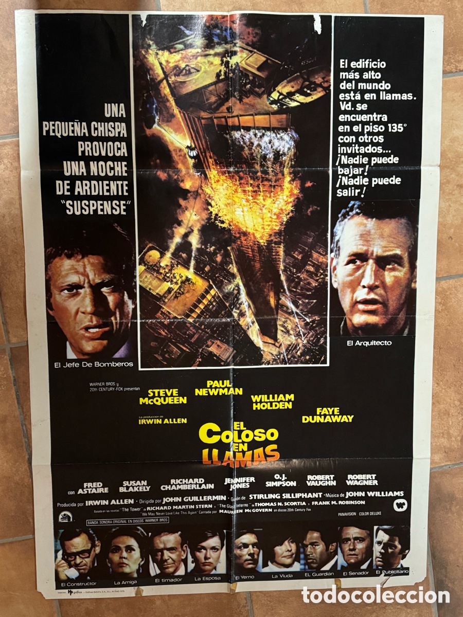 Cine: EL COLOSO EN LLAMAS STEVE MCQUEEN PAUL NEWMAN POSTER ORIGINAL 70X100 ESTRENO