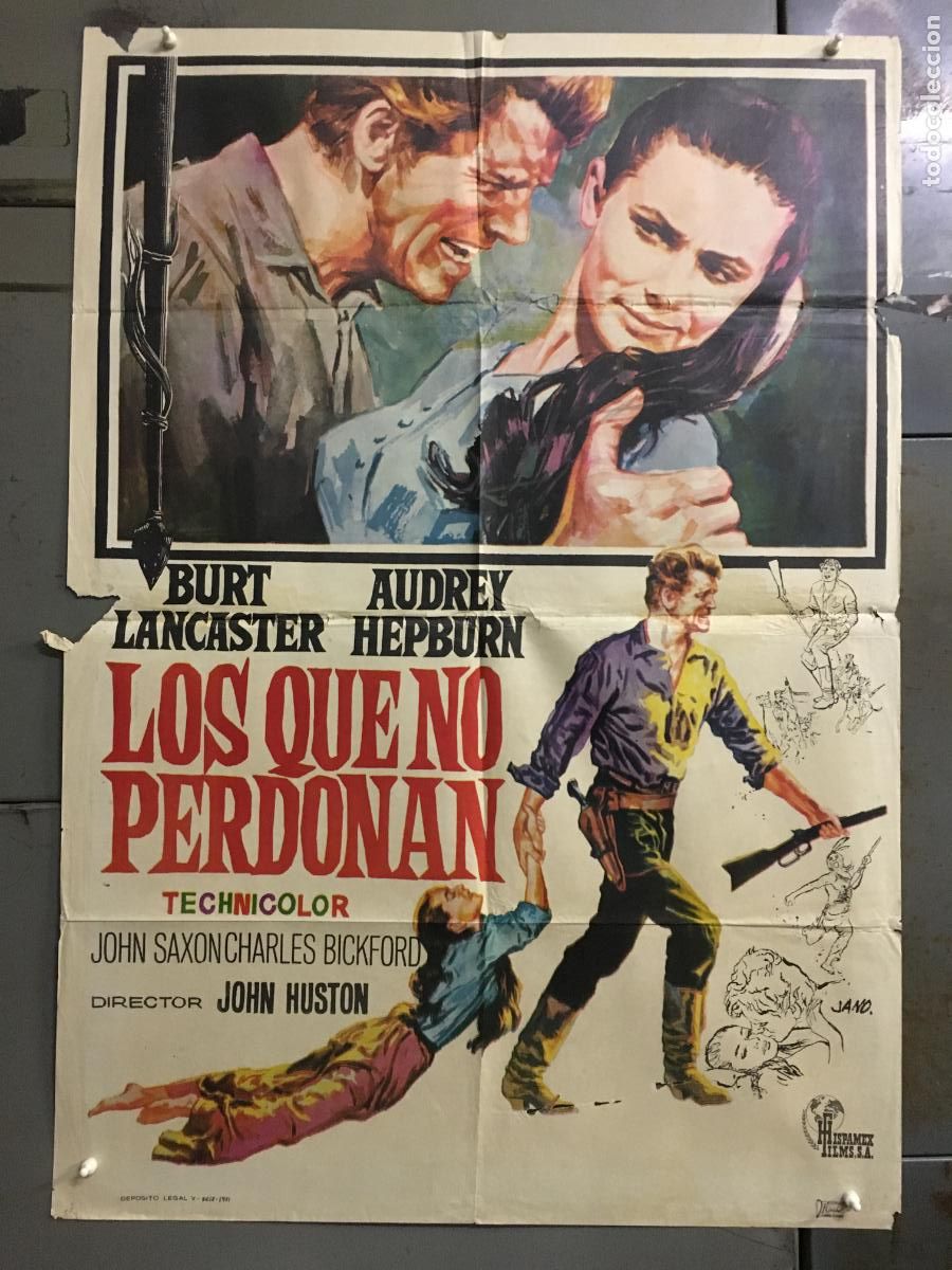 Cine: ODC C993 LOS QUE NO PERDONAN AUDREY HEPBURN BURT LANCASTER POSTER ORIGINAL 70X100 ESPA&Ntilde;OL R-71