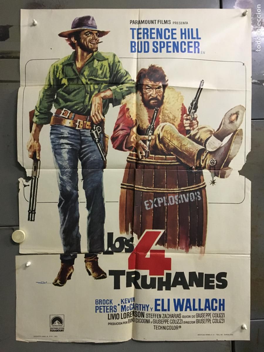 Cine: ODC C996 LOS 4 TRUHANES TERENCE HILL BUD SPENCER SPAGHETTI POSTER ORIGINAL 70X100 ESPA&Ntilde;OL R-73