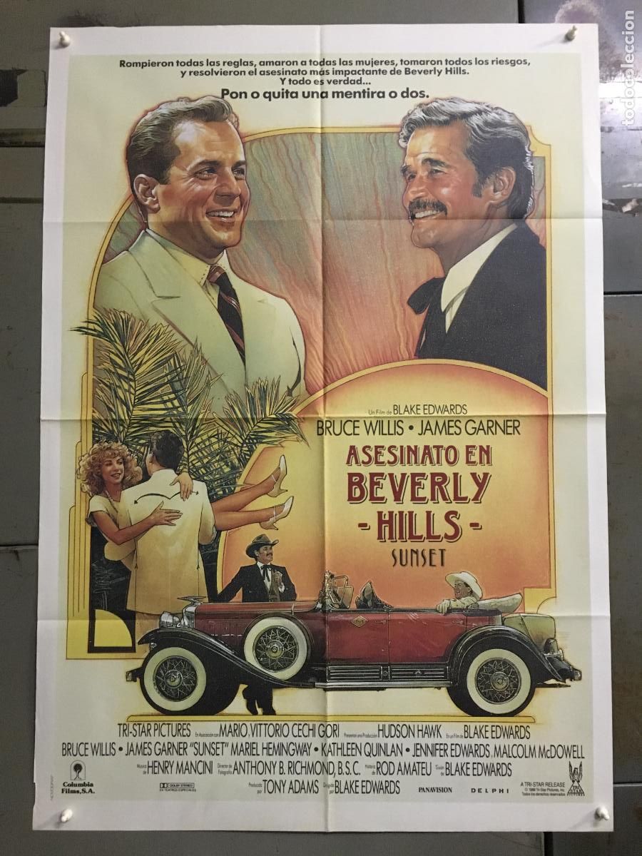 Cine: AFR11 ASESINATO EN BEVERLY HILLS BRUCE WILLIS JAMES GARNER POSTER ORIGINAL 70X100 ESTRENO