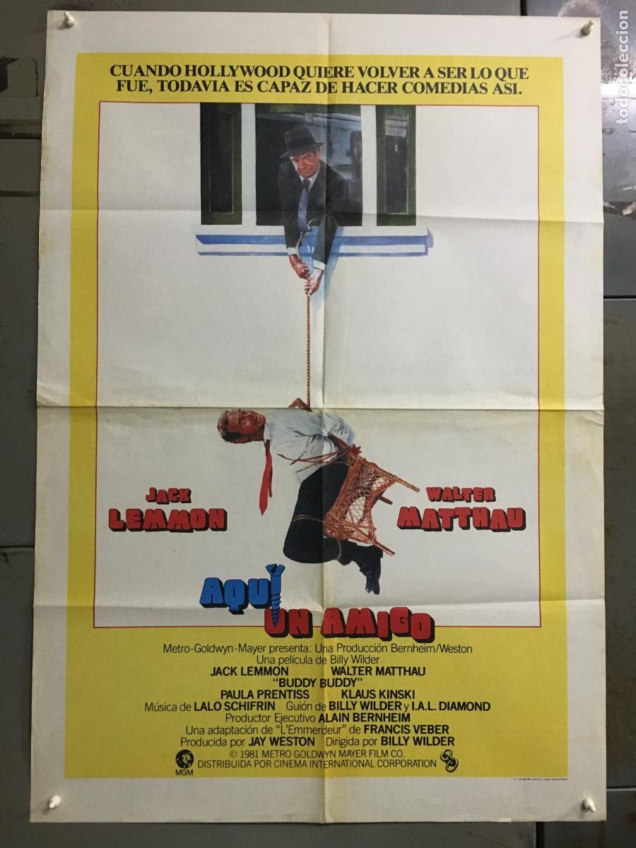 Cine: AFR21 AQUI UN AMIGO BILLY WILDER JACK LEMMON WALTER MATHAU POSTER ORIGINAL 70X100 ESTRENO