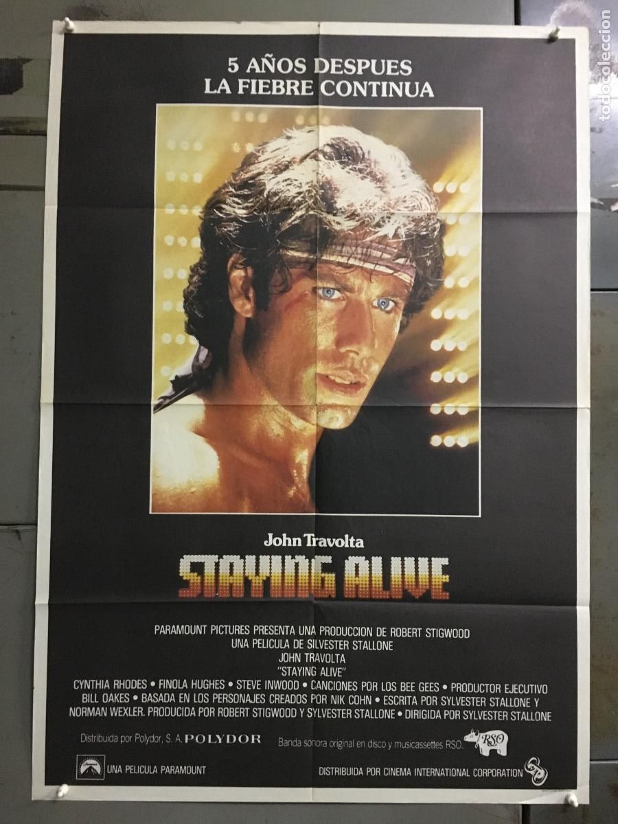 Cine: AFR27 STAYING ALIVE JOHN TRAVOLTA BEE GEES SYLVESTER STALLONE POSTER ORIGINAL 70X100 ESTRENO
