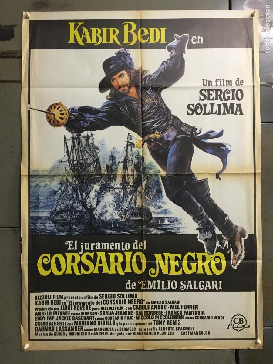 Cine: AFR34 EL JURAMENTO DEL CORSARIO NEGRO EMILIO SALGARI KABIR BEDI POSTER ORIGINAL 70X100 ESTRENO h1