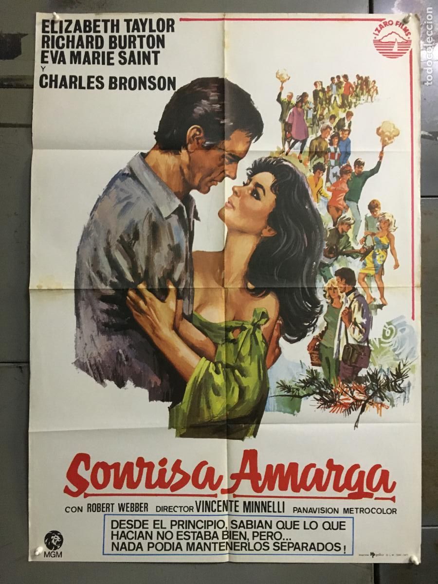 Cine: AFR36 SONRISA AMARGA CASTILLOS EN LA ARENA ELIZABETH TAYLOR BURTON POSTER ORIGINAL 70X100 ESPA&Ntilde;OL