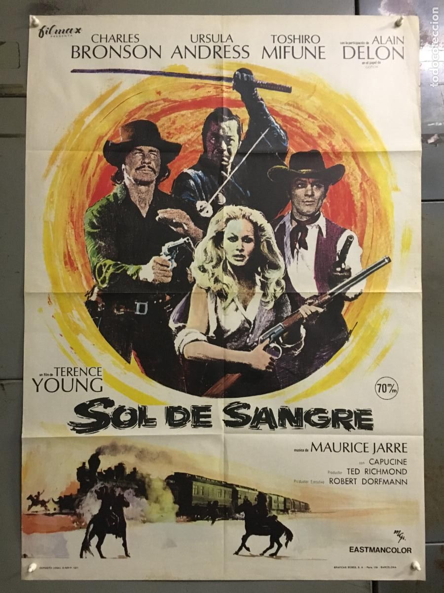 Cine: AFR37 SOL ROJO ALAIN DELON CHARLES BRONSON URSULA ANDRESS SPAGHETTI POSTER ORIGINAL 70X100 ESTRENO