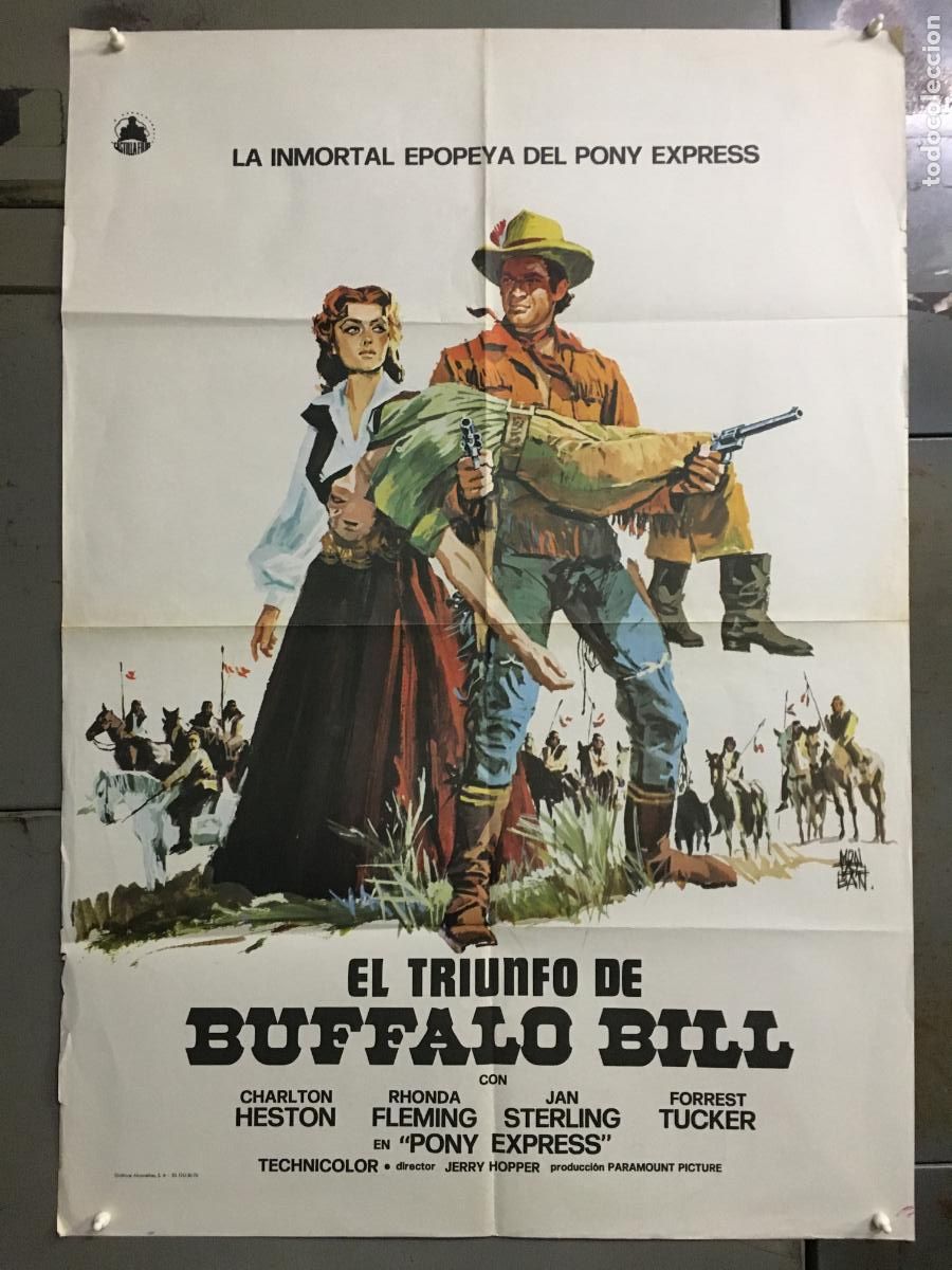 Cine: AFR38 EL TRIUNFO DE BUFFALO BILL CHARLTON HESTON RHONDA FLEMING POSTER ORIG 70X100 ESPA&Ntilde;OL R-76