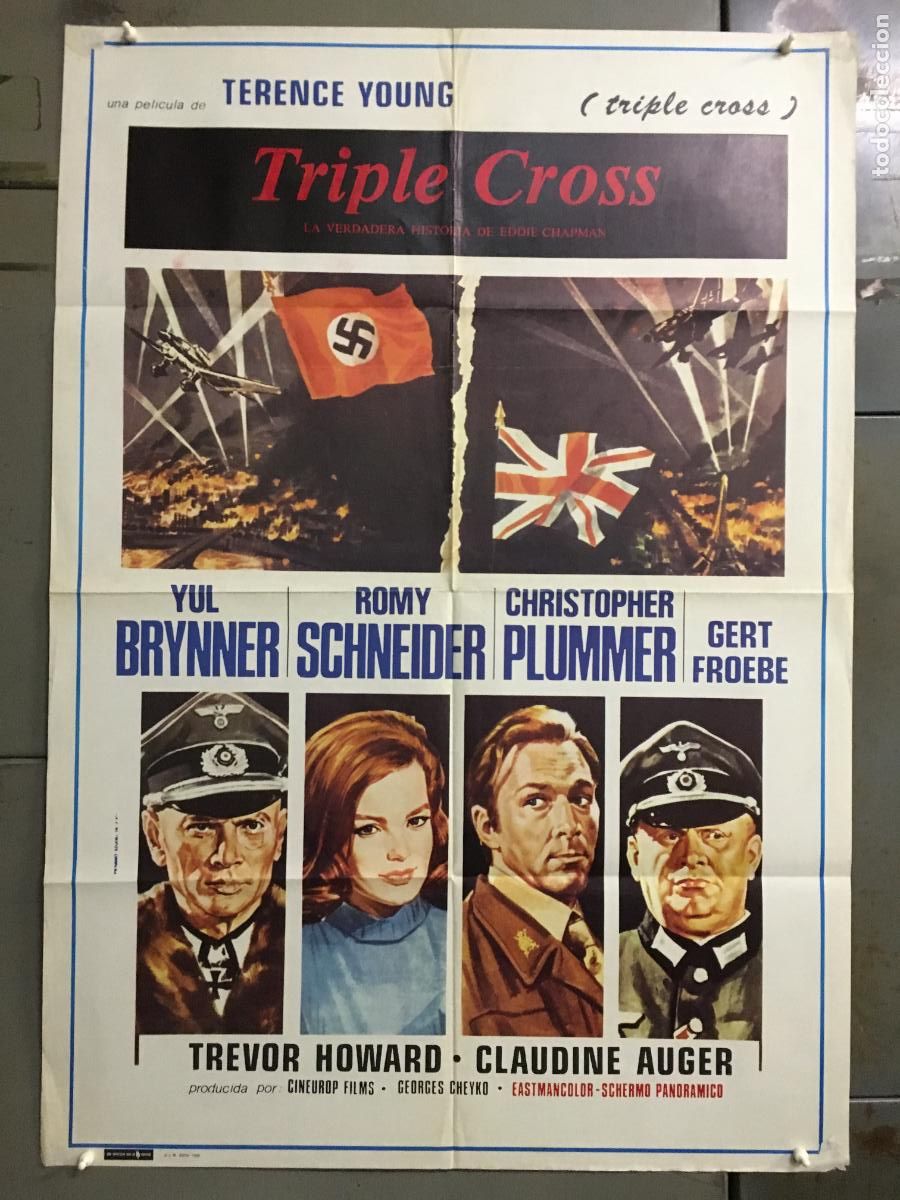 Cine: AFR42 TRIPLE CROSS CHRISTOPHER PLUMMER ROMY SCHNEIDER BRYNNER POSTER ORIGINAL 70X100 ESPA&Ntilde;OL R-80
