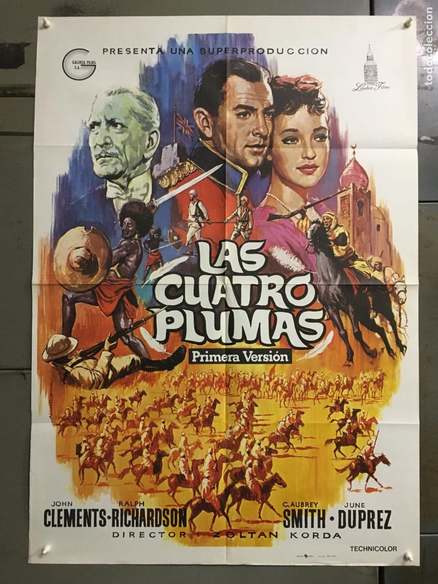 Cine: AFR45 LAS CUATRO PLUMAS ZOLTAN KORDA JOHN CLEMENTS ALVARO POSTER ORIGINAL 70X100 ESPA&Ntilde;OL R-78