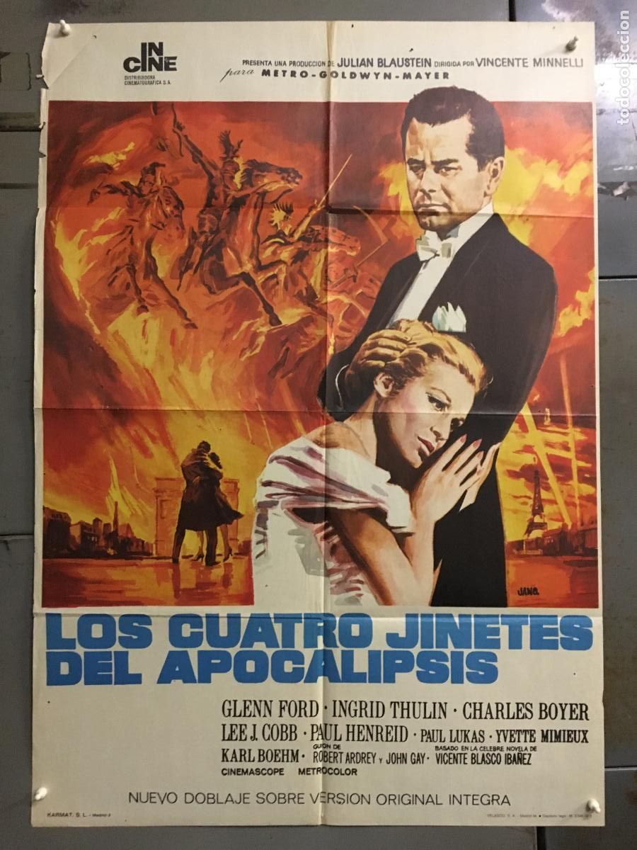 Cine: AFR46 LOS CUATRO JINETES DEL APOCALIPSIS GLENN FORD CHARLES BOYER POSTER ORIG 70X100 ESPA&Ntilde;OL R-73