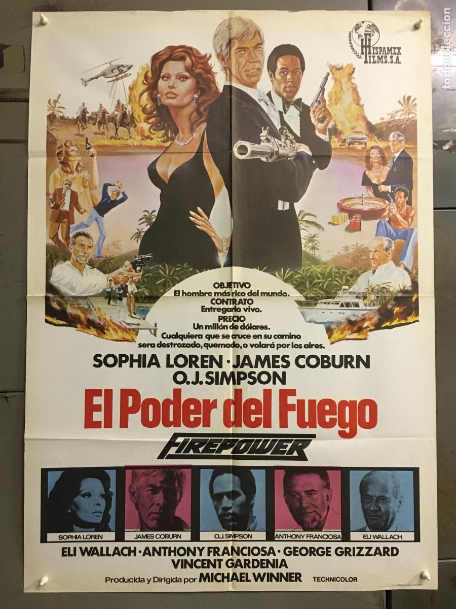 Cine: AFR67 EL PODER DEL FUEGO SOPHIA LOREN JAMES COBURN POSTER ORIGINAL 70X100 ESTRENO