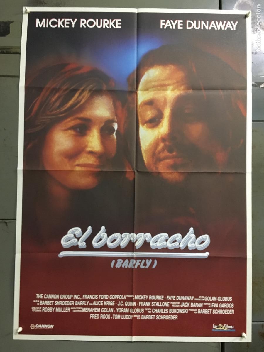 Cine: AFR68 EL BORRACHO BARFLY MICKEY ROURKE FAYE DUNAWAY BUKOWSKI POSTER ORIGINAL 70X100 ESTRENO