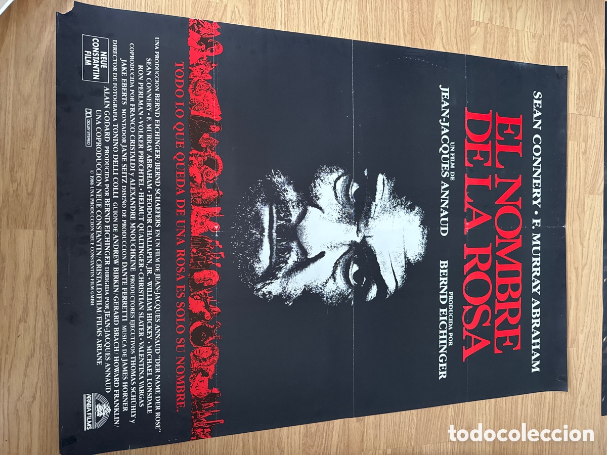 Cine: EL NOMBRE DE LA ROSA SEAN CONNERY CHRISTIAN SLATER ANNAUD POSTER ORIGINAL 70X100 ESTRENO