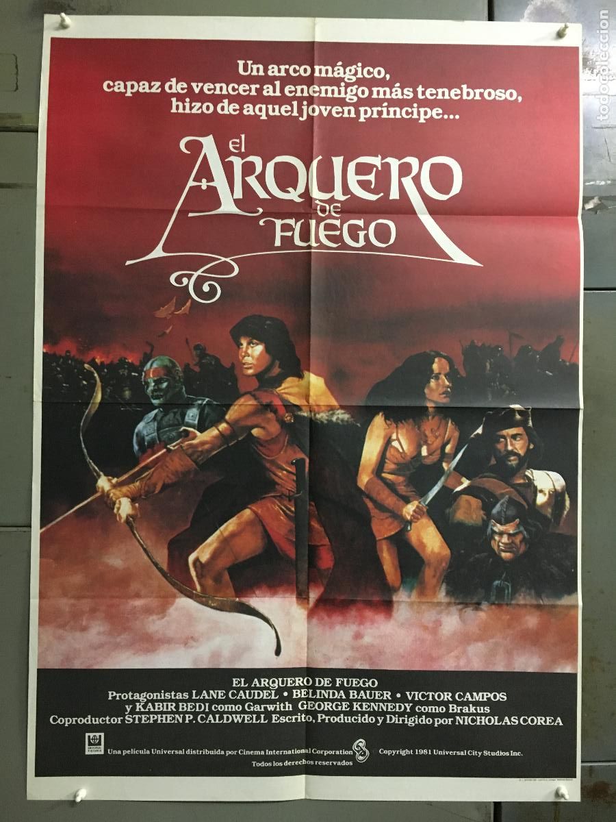Cine: AFR91 EL ARQUERO DE FUEGO KABIR BEDI POSTER ORIGINAL ESPA&Ntilde;OL 70X100 ESTRENO
