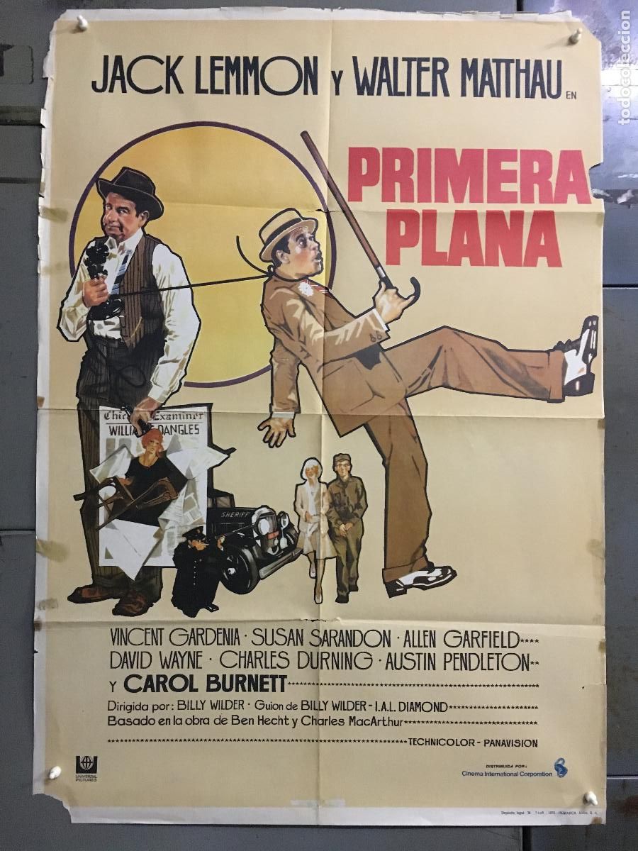 Cine: AFR93 PRIMERA PLANA BILLY WILDER JACK LEMMON WALTER MATTHAU POSTER ORIGINAL 70X100 ESTRENO