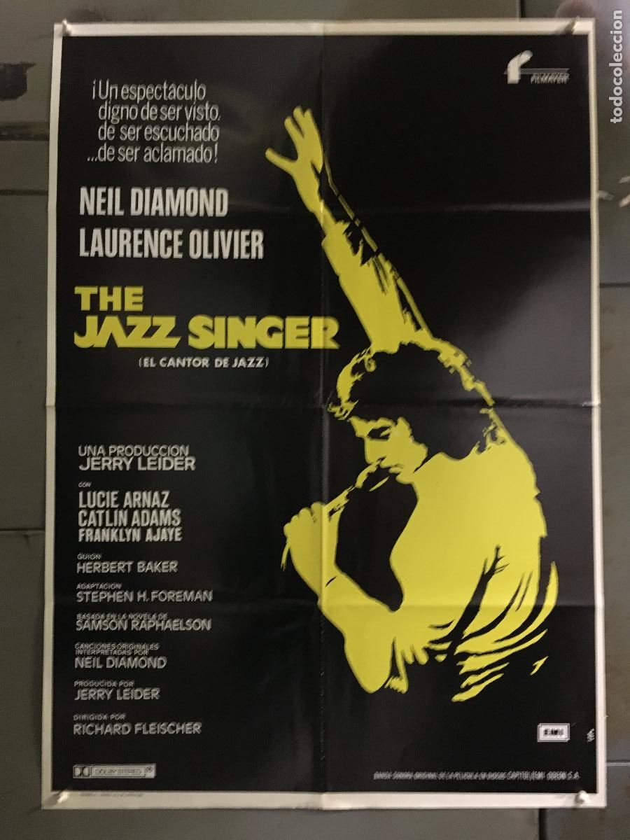 Cine: AFS03 EL CANTOR DE JAZZ jazz singer NEIL DIAMOND LAURENCE OLIVIER POSTER ORIGINAL 70X100 ESTRENO
