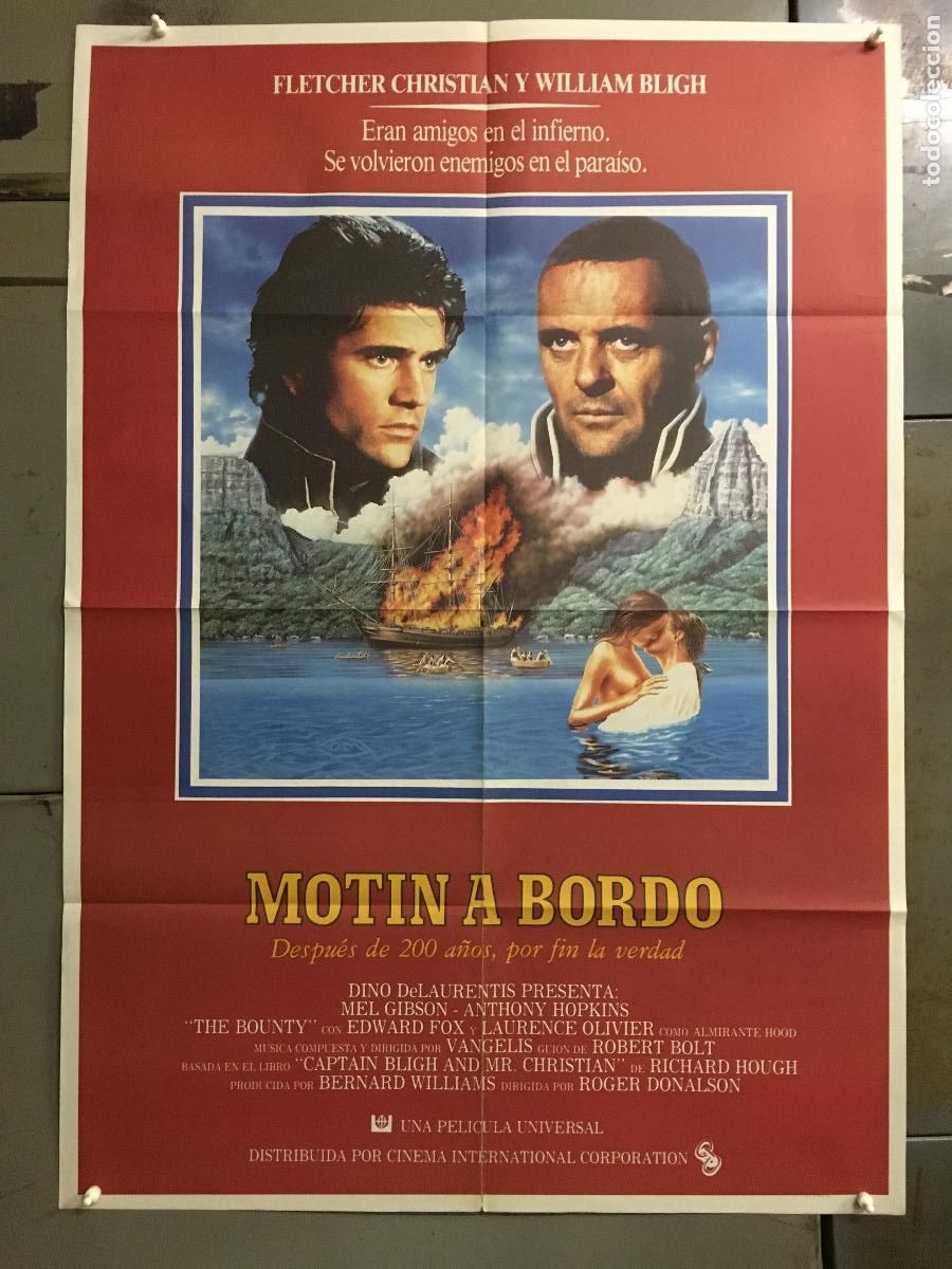Cine: AFS14 MOTIN A BORDO MEL GIBSON ANTHONY HOPKINS POSTER 70X100 ORIGINAL ESTRENO