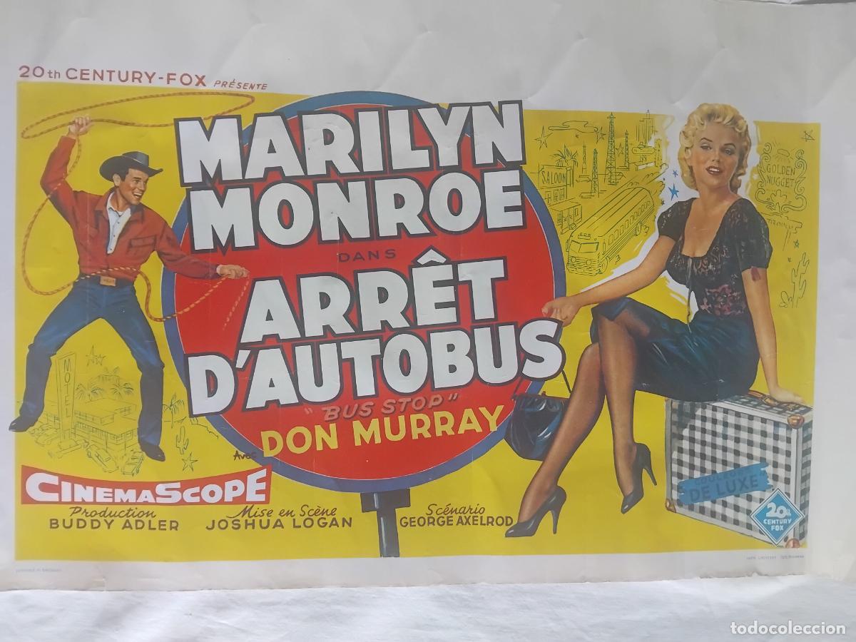 Cine: CARTEL DE CINE BELGA MARILYN MONROE EN ARRET D'AUTOBUS (BUS STOP) . 64 X 36 CM.