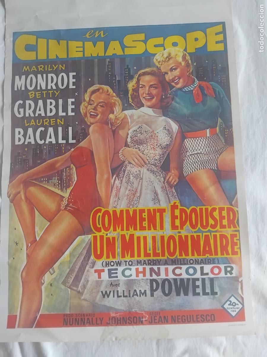 Cine: CARTEL DE CINE BELGA COMMENT EPOUSER UN MILLONNAIRE .COMO CASARSE CON UN MILLONARIO.MARILYN MONROE