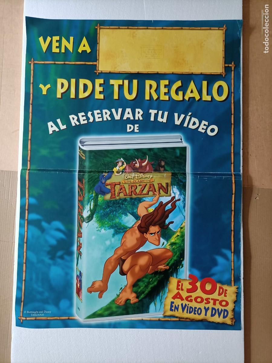Cine: POSTER ORIGINAL WALT DISNEY. PEL&Iacute;CULA, TARZAN. MIDE: 69X649 CM. EST&Aacute; NUEVO DOS