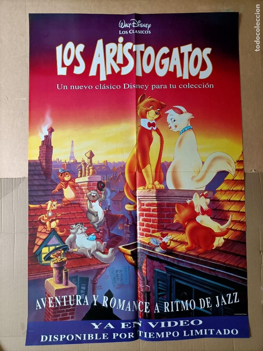 Cine: POSTER ORIGINAL WALT DISNEY, PEL&Iacute;CULA, LOS ARISTOGAROS. UNO