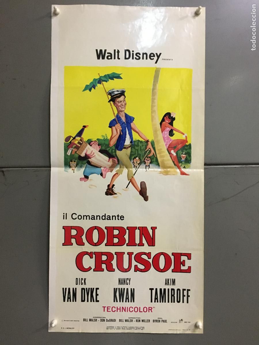 Cin&eacute;ma: ICJ 156 EL TENIENTE ROBINSON DICK VAN DYKE NANCY KWAN WALT DISNEY GOLF POSTER ORIG ITALIANO 33X70