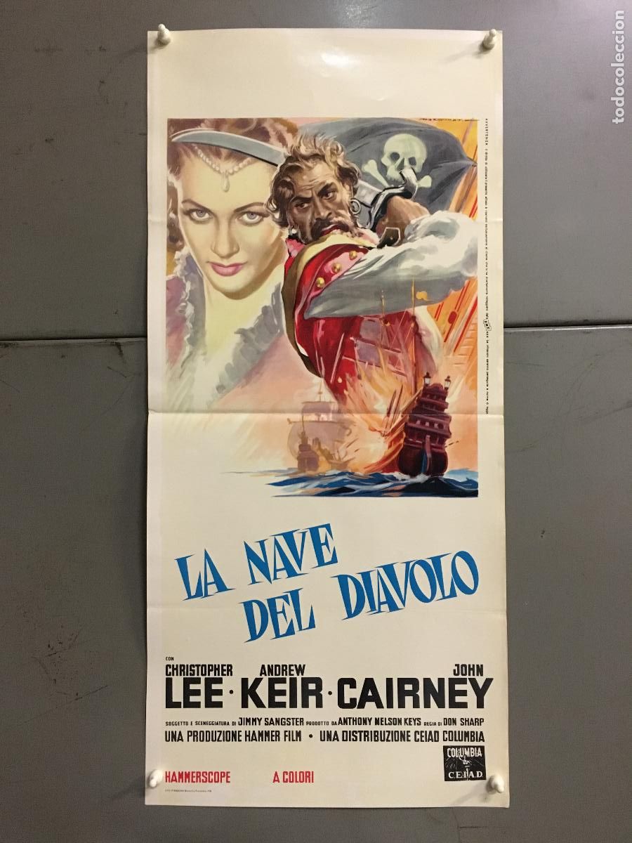 Cin&eacute;ma: ICJ 166 THE DEVIL SHIP PIRATES CHRISTOPHER LEE HAMMER MARTINATI POSTER ORIGINAL ITALIANO 33X70