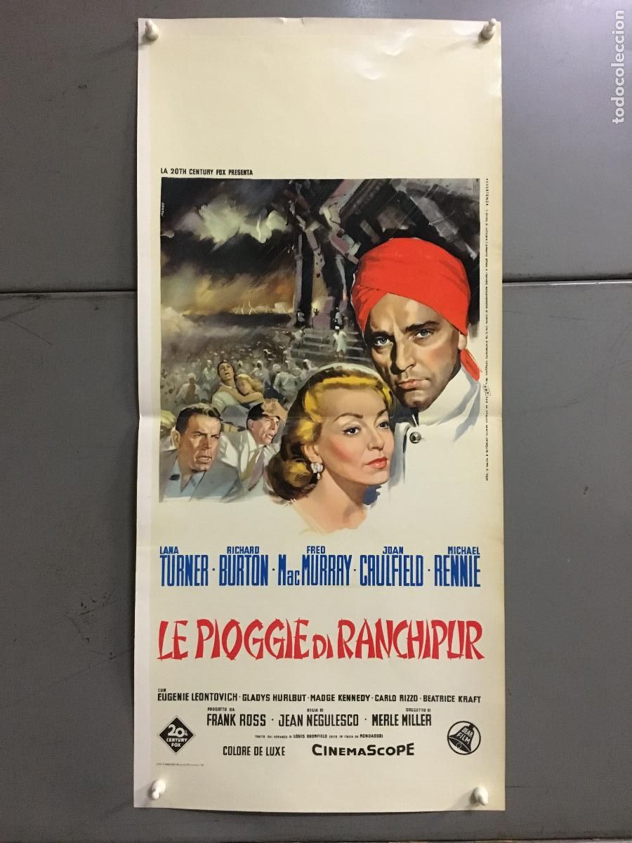 Cin&eacute;ma: ICJ 170 LAS LLUVIAS DE RANCHIPUR LANA TURNER RICHARD BURTON POSTER ORIGINAL ITALIANO 33X70