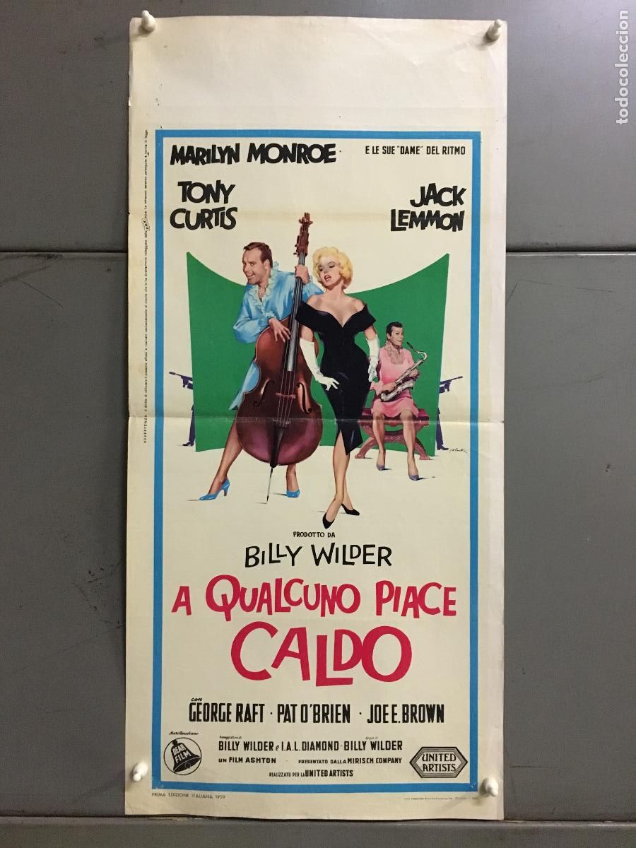 Cinema: ICJ 174 CON FALDAS Y A LO LOCO MARILYN MONROE TONY CURTIS JACK LEMMON POSTER ORIGINAL ITALIANO 33X70