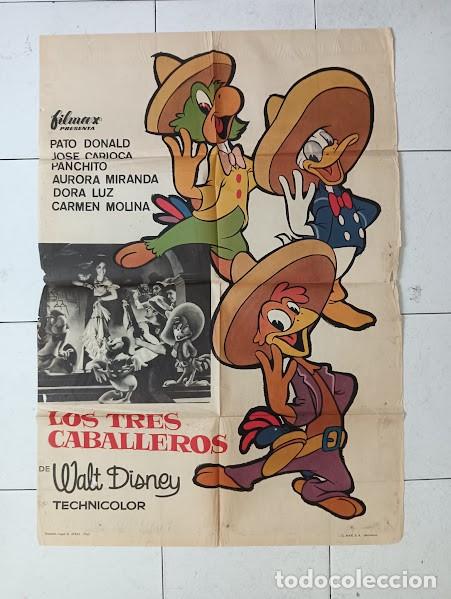 Cine: VKD 2750 LOS TRES CABALLEROS WALT DISNEY POSTER ORIGINAL 70X100 ESPA&Ntilde;OL R-63