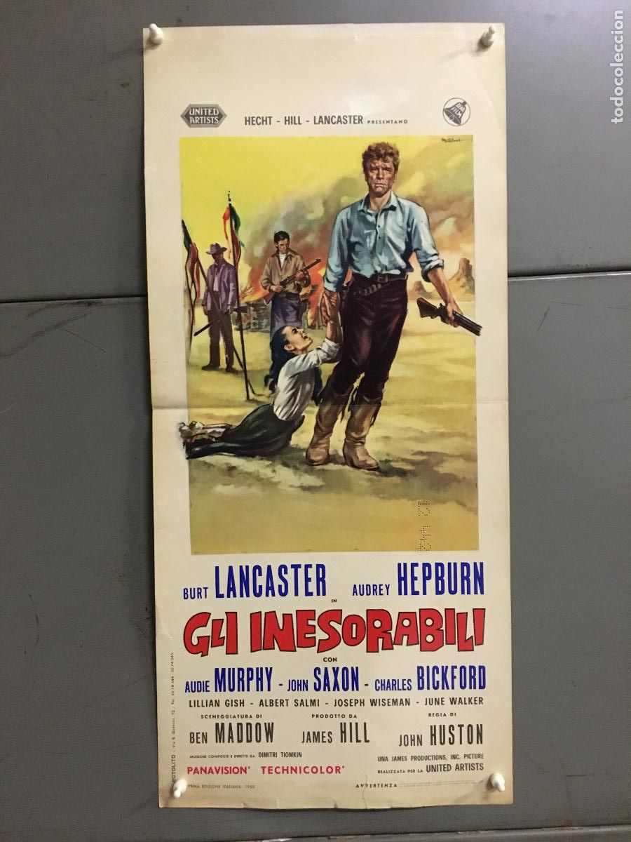 Cinema: ICJ 202 LOS QUE NO PERDONAN AUDREY HEPBURN BURT LANCASTER POSTER ORIGINAL ITALIANO 33X70
