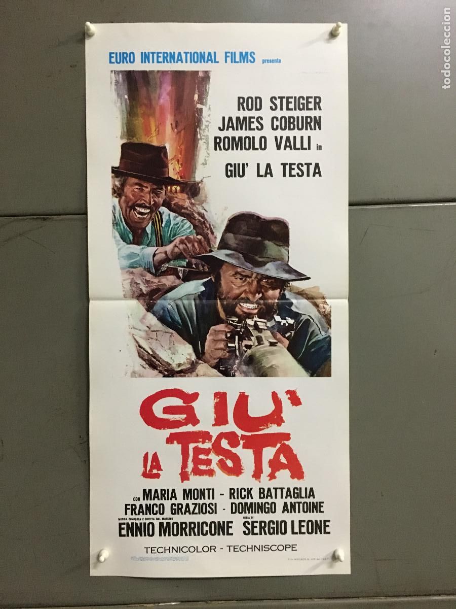 Cinema: ICJ 208 AGACHATE MALDITO SERGIO LEONE JAMES COBURN ROD STEIGER POSTER ORIGINAL ITALIANO 33X70