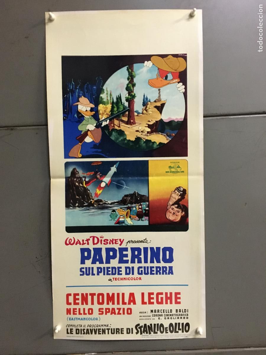 Kino: ICJ 233 PATO DONALD FESTIVAL CORTOS WALT DISNEY STAN LAUREL OLIVER HARDY POSTER ORIG ITALIANO 33X70