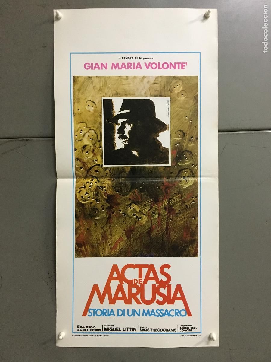 Cin&eacute;ma: ICJ 255 ACTAS DE MARUSIA GIAN MARIA VOLONTE MIGUEL LITTIN POSTER ORIGINAL ITALIANO 33X70