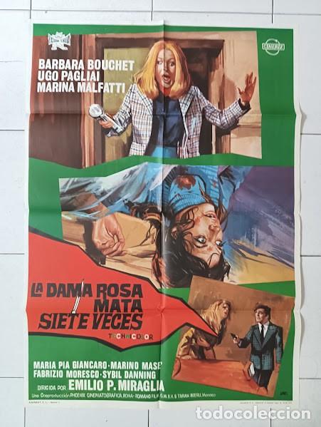 Cinema: SMP 2761 LA DAMA ROSA MATA SIETE VECES GIALLO BARBARA BOUCHET POSTER ORIGINAL 70X100 ESTRENO