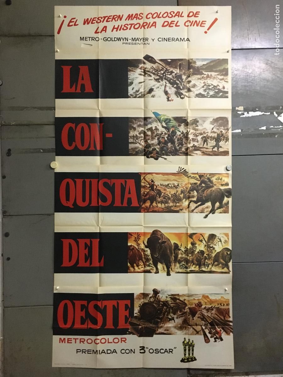 Cinema: AFS18 LA CONQUISTA DEL OESTE JOHN WAYNE POSTER ORIGINAL de 3 hojas 100X205 ESTRENO