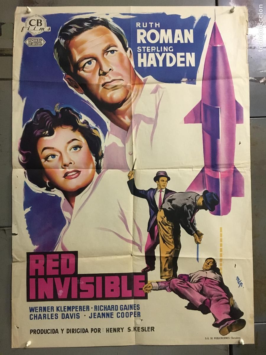 Kino: AFS45 RED INVISIBLE STERLING HAYDEN RUTH ROMAN POSTER ORIGINAL 70X100 ESTRENO LITOGRAFIA
