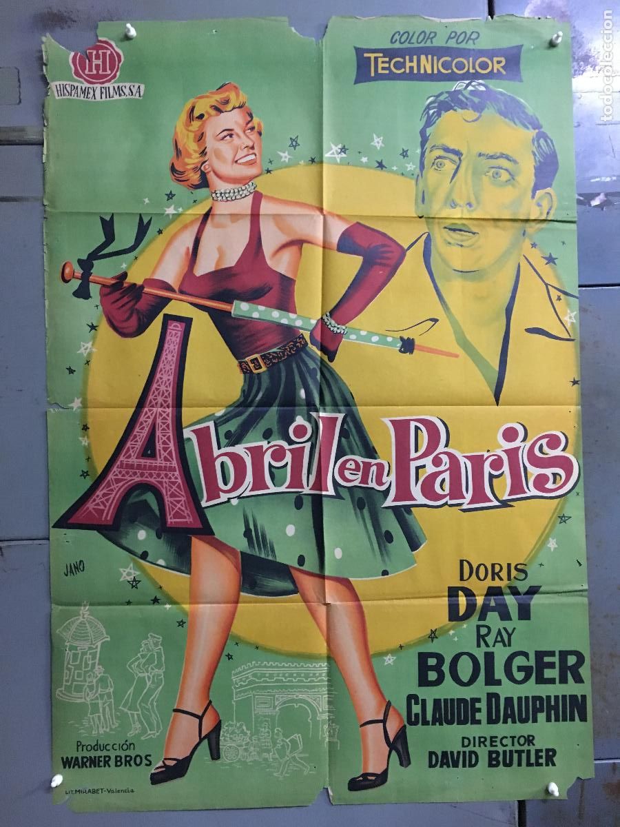 Kino: AFS49 ABRIL EN PARIS DORIS DAY JANO POSTER ORIGINAL 70X100 ESTRENO LITOGRAFIA