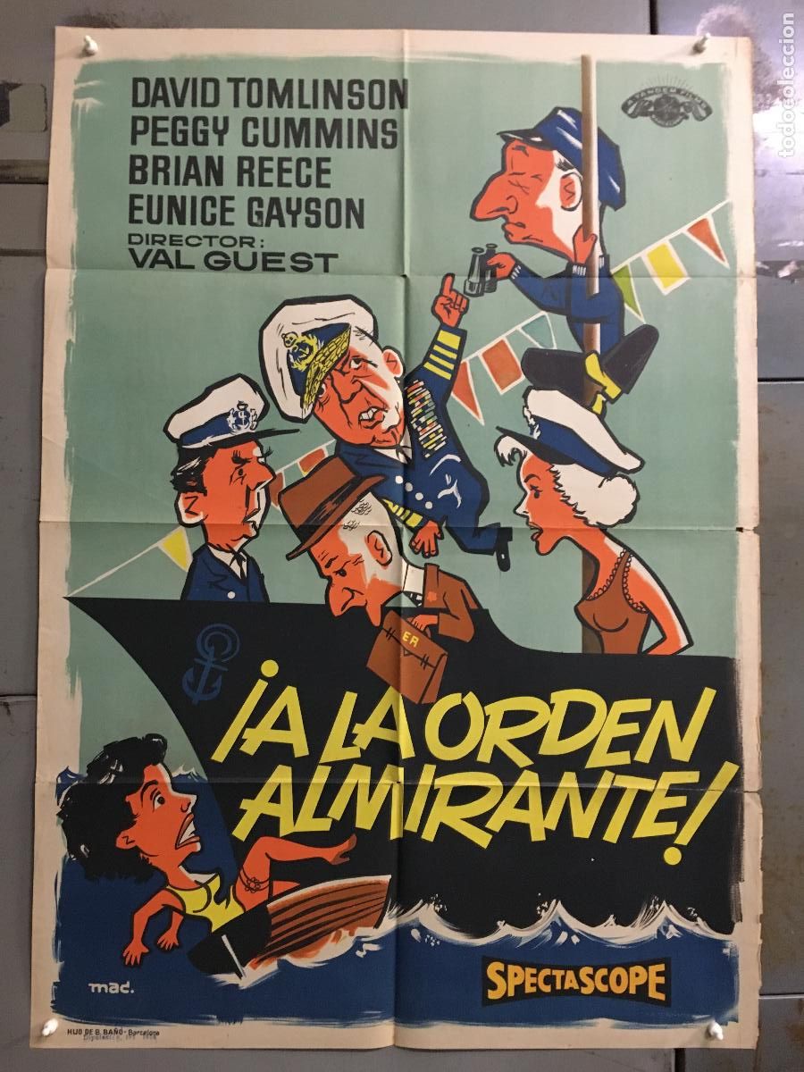 Cinema: AFS50 A LA ORDEN ALMIRANTE CARRY ON DAVID TOMLINSON CUMMINS POSTER ORIG 70X100 ESTRENO LITOGRAFIA