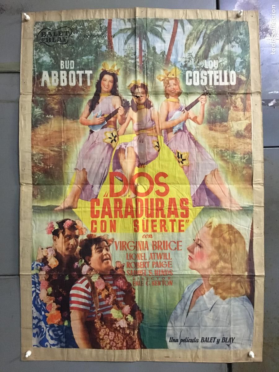 Cinema: AFS51 DOS CARADURAS CON SUERTE BUD ABBOTT LOU COSTELLO POSTER ORIGINAL 60X86