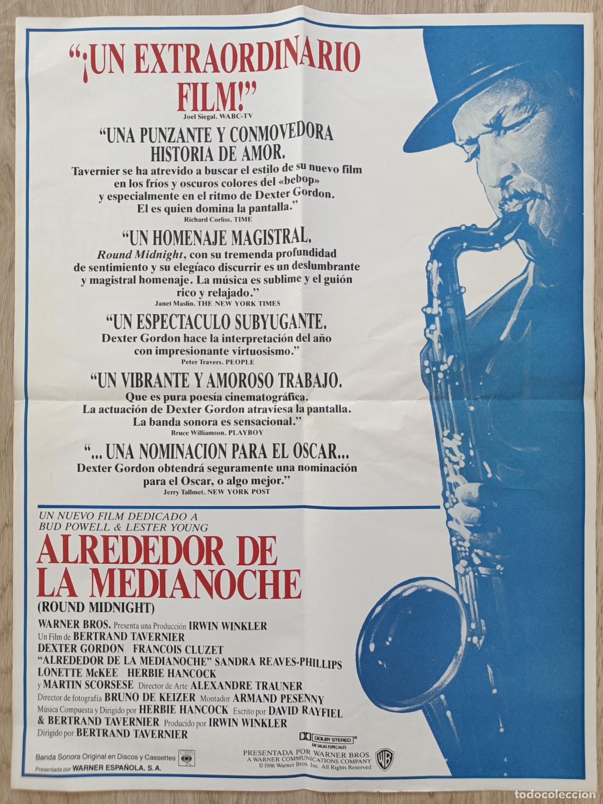 Cine: CARTEL CINE ALREDEDOR DE LA MEDIANOCHE DEXTER GORDON FRANCOIS CLUZET 1986 C2855