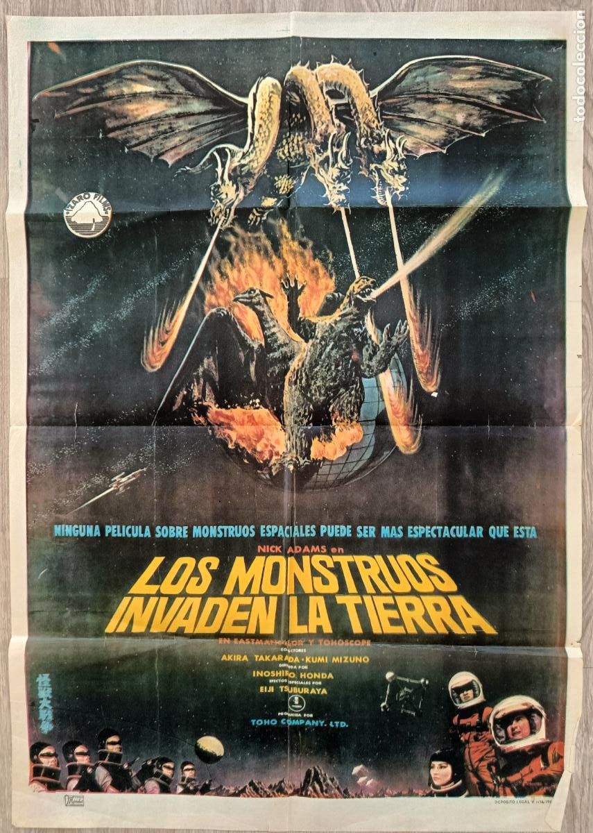 Cinema: CARTEL CINE LOS MONSTRUOS INVADEN LA TIERRA AKIRA TAKARADA NICK ADAMS 1968 C2761