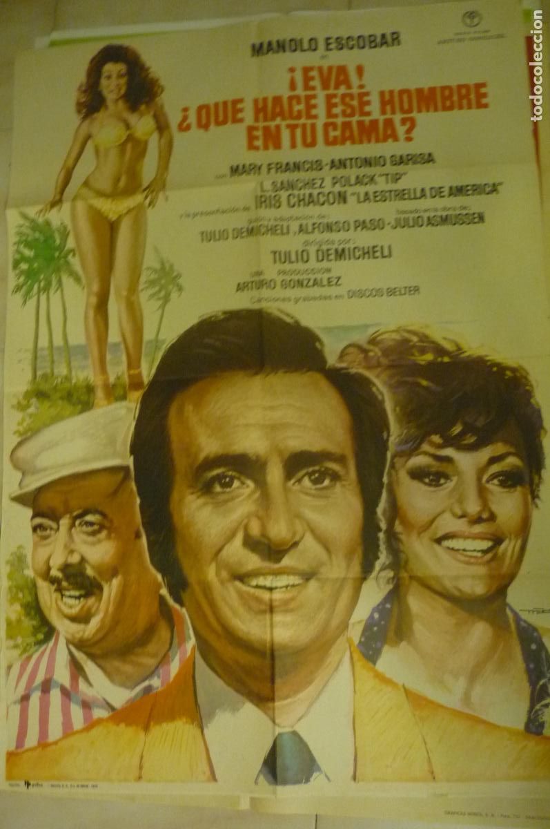 Cine: cartel cine 1 x 7o eva que hace ese hombre en tu cama - manolo escobar