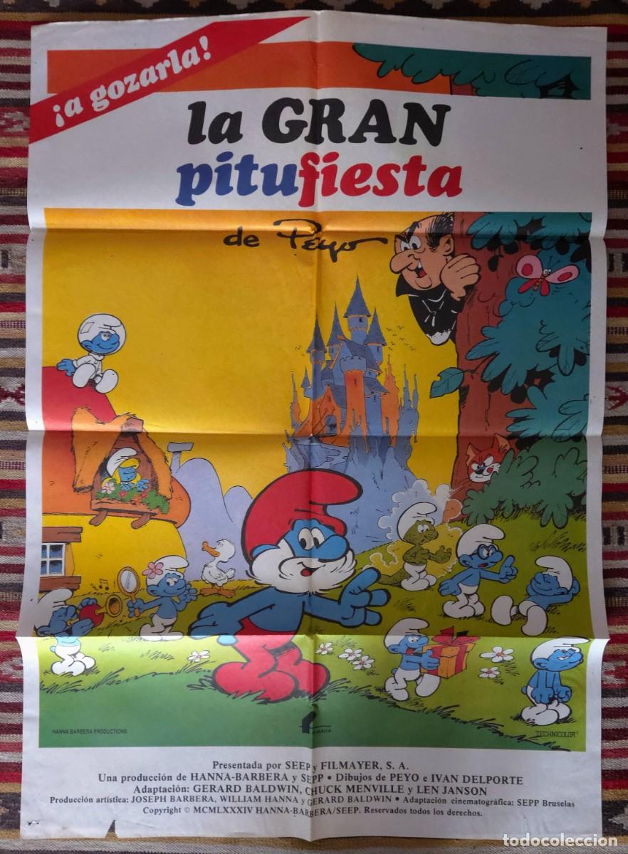 Cine: La Gran Pitufiesta 1984 &ndash; Cartel original estreno Espa&ntilde;a &ndash; Peyo / Hanna-Barbera