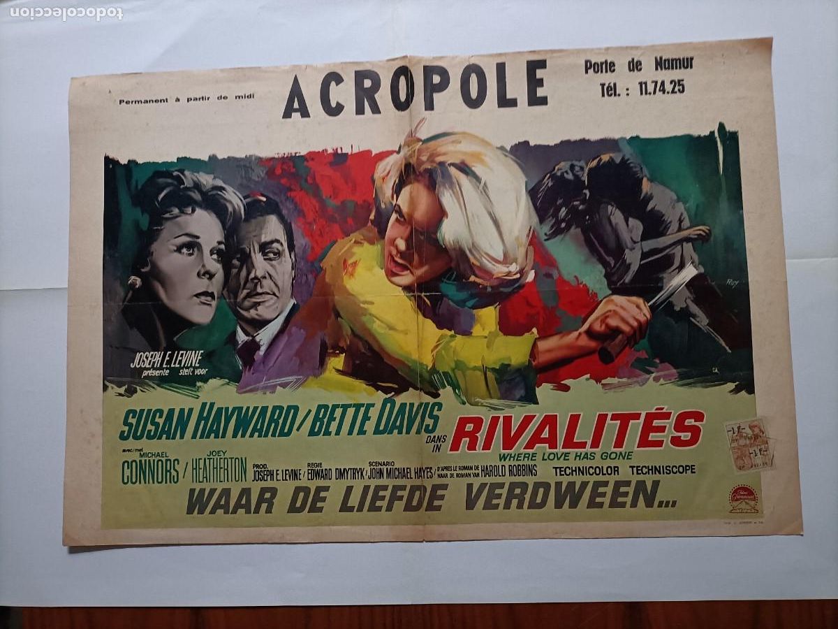 Cine: POSTER DE LA PEL&Iacute;CULA, RIVALIT&Eacute;S, (A DONDE FUE EL AMOR) SUSAN HAYWARD, BETTE DAVIS. 54X36
