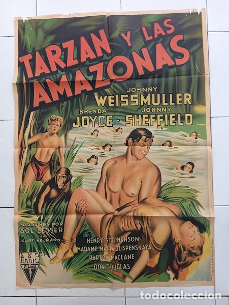 Cinema: SMP 2778 TARZAN Y LAS AMAZONAS JOHNNY WEISSMULLER POSTER ORIGINAL 70X100 ESTRENO LITOGRAFIA